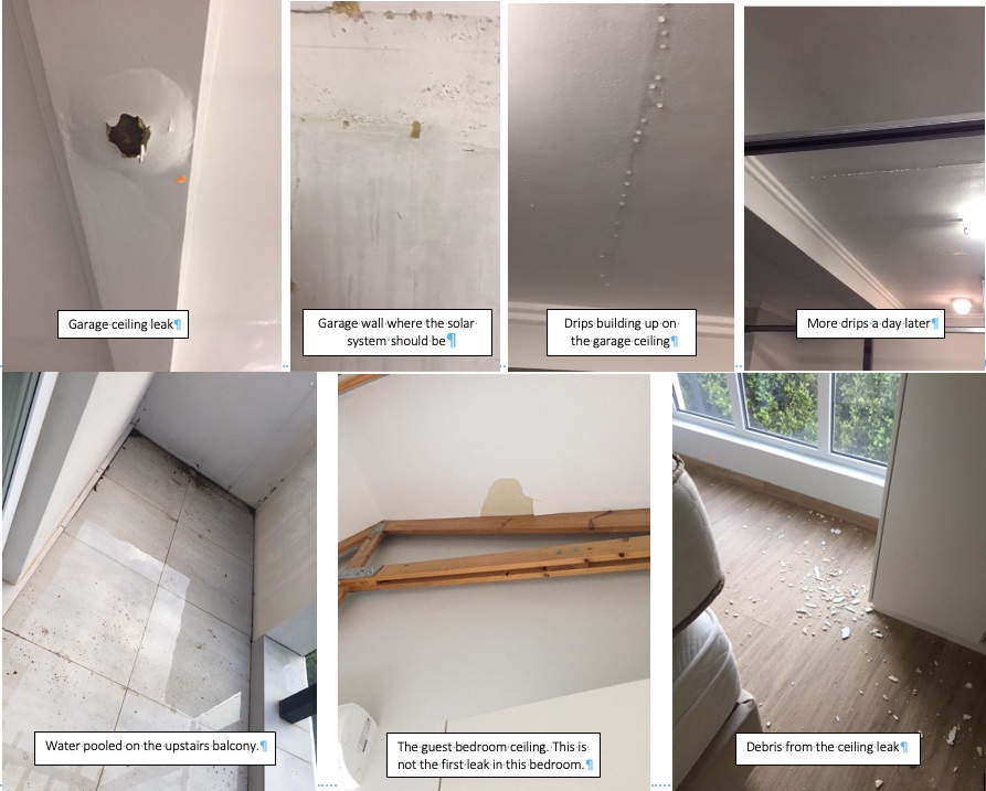 Rain damage collage Rain damage in garage and bedroom